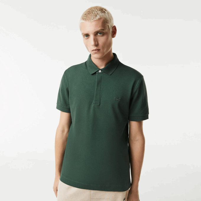 Men Lacoste V0ZN854 Green 5HX Smart Paris Stretch Cotton Pique Polo - Image 1