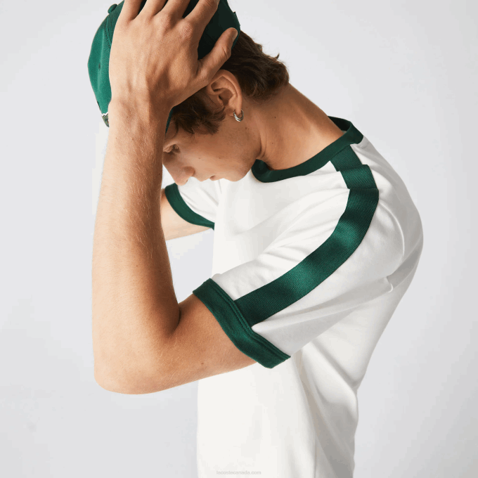 Men Lacoste V0ZN855 White 70V Regular Fit Contrast Collar T-Shirt - Image 4