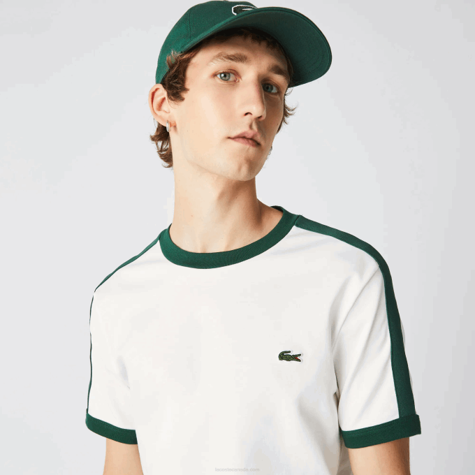Men Lacoste V0ZN855 White 70V Regular Fit Contrast Collar T-Shirt - Image 1