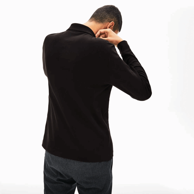 Men Lacoste V0ZN858 Black 031 Regular Fit Pima Cotton Long Sleeve Polo - Image 3