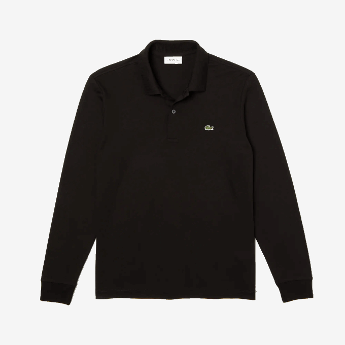 Men Lacoste V0ZN858 Black 031 Regular Fit Pima Cotton Long Sleeve Polo - Image 4