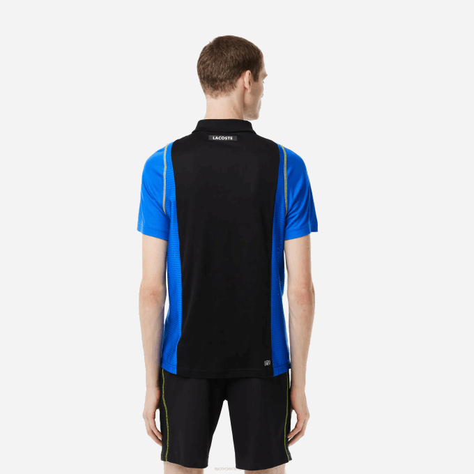 Men Lacoste V0ZN85 Black Blue Yellow XIS Tennis Recycled Polyester Polo Shirt - Image 3