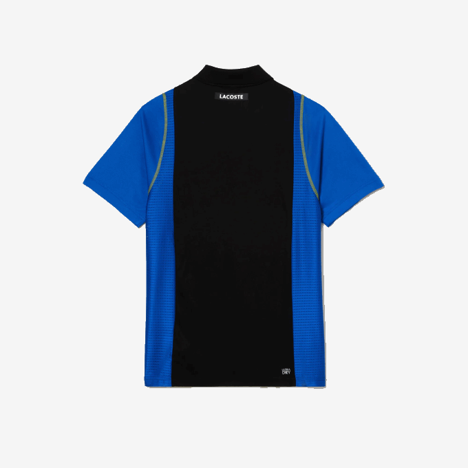 Men Lacoste V0ZN85 Black Blue Yellow XIS Tennis Recycled Polyester Polo Shirt - Image 5
