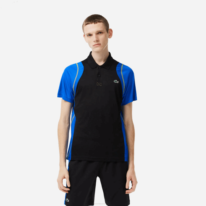 Men Lacoste V0ZN85 Black Blue Yellow XIS Tennis Recycled Polyester Polo Shirt - Image 1