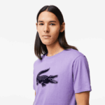 Men Lacoste V0ZN863 Purple Navy Blue W87 SPORT 3D Print Crocodile Breathable Jersey T-Shirt - Image 2