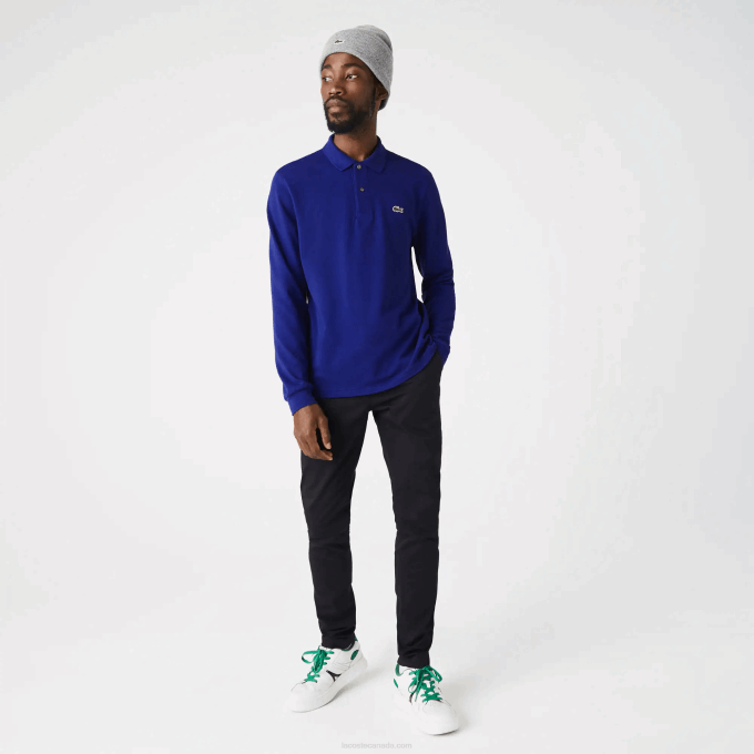 Men Lacoste V0ZN864 Blue BDM Original L.12.12 Long Sleeve Polo - Image 1