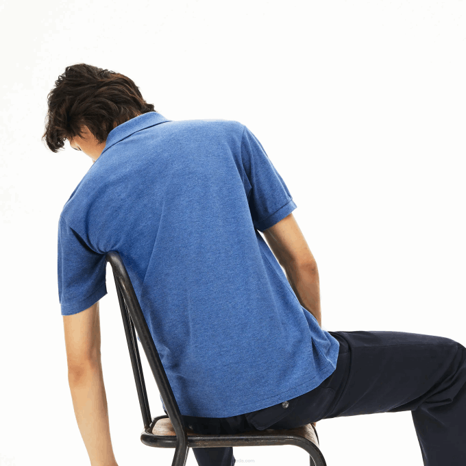 Men Lacoste V0ZN865 Blue Chine 5CH Original L.12.12 Heathered Polo - Image 2