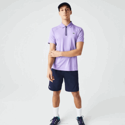 Men Lacoste V0ZN869 Purple Navy Blue 6GP SPORT Thermo-Regulating Ultra-Dry Pique Tennis Polo