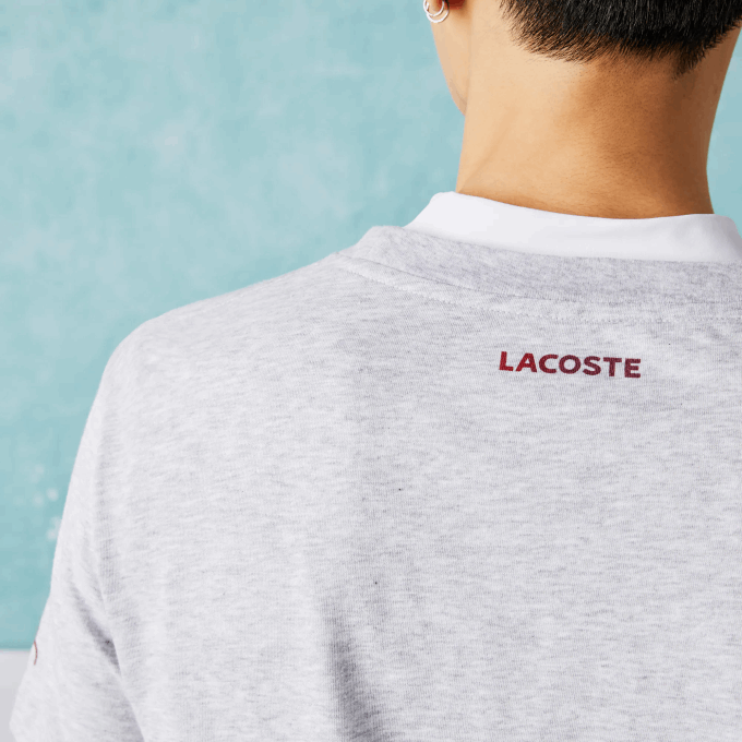 Men Lacoste V0ZN871 Grey Chine CCA SPORT Novak Djokovic Croco Organic Cotton T-shirt - Image 4