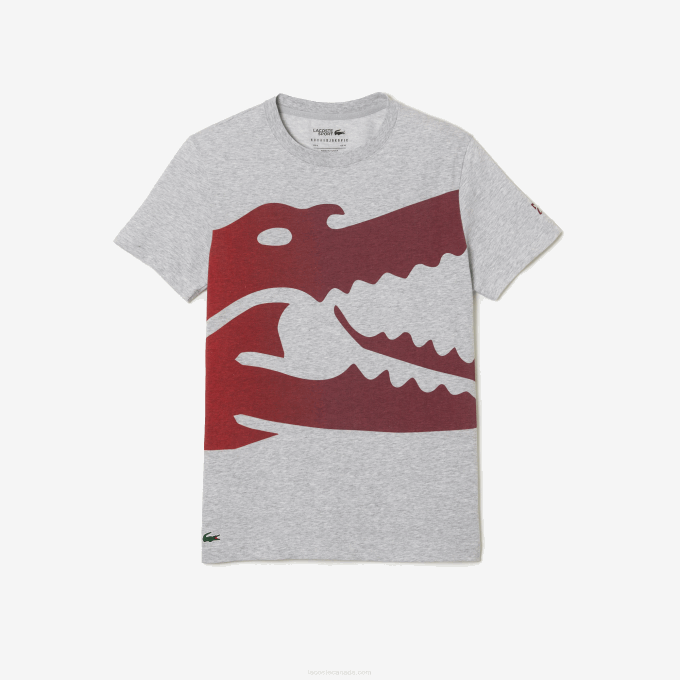 Men Lacoste V0ZN871 Grey Chine CCA SPORT Novak Djokovic Croco Organic Cotton T-shirt - Image 5