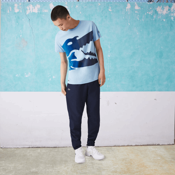 Men Lacoste V0ZN872 Blue HBP SPORT Novak Djokovic Croco Organic Cotton T-shirt - Image 2