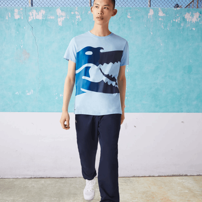 Men Lacoste V0ZN872 Blue HBP SPORT Novak Djokovic Croco Organic Cotton T-shirt - Image 1