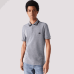 Men Lacoste V0ZN873 Navy Blue White BDV Regular Fit Striped Finishes Cotton Polo - Image 3