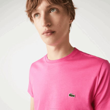 Men Lacoste V0ZN874 Pink PQS Crew Neck Pima Cotton Jersey T-Shirt