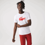 Men Lacoste V0ZN87 White Red B6C SPORT 3D Print Crocodile Breathable Jersey T-Shirt - Image 2
