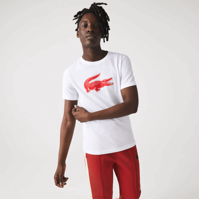Men Lacoste V0ZN87 White Red B6C SPORT 3D Print Crocodile Breathable Jersey T-Shirt - Image 2