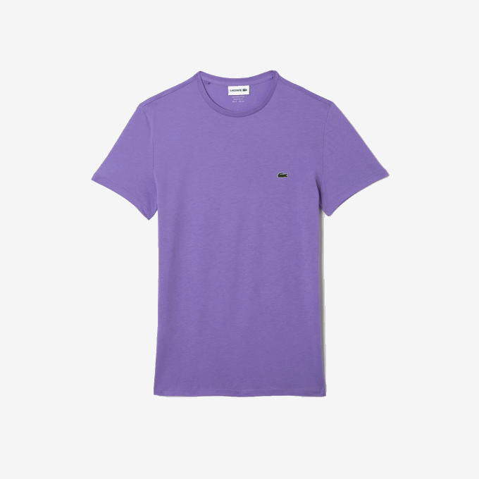 Men Lacoste V0ZN882 Purple GFU Crew Neck Pima Cotton Jersey T-Shirt - Image 3