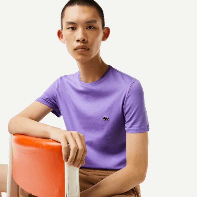 Men Lacoste V0ZN882 Purple GFU Crew Neck Pima Cotton Jersey T-Shirt - Image 1