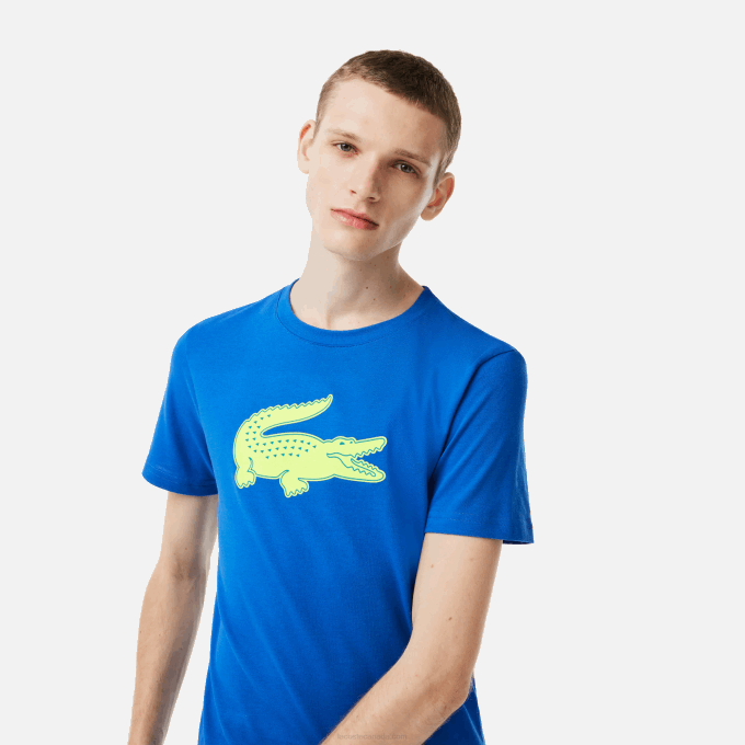 Men Lacoste V0ZN88 Blue Yellow ETQ SPORT 3D Print Crocodile Breathable Jersey T-Shirt - Image 2