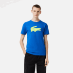 Men Lacoste V0ZN88 Blue Yellow ETQ SPORT 3D Print Crocodile Breathable Jersey T-Shirt