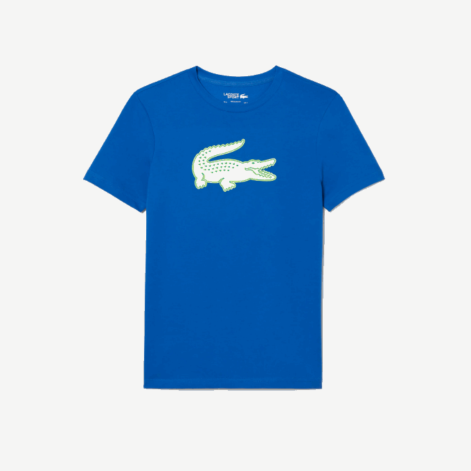 Men Lacoste V0ZN88 Blue Yellow ETQ SPORT 3D Print Crocodile Breathable Jersey T-Shirt - Image 4