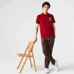 Men Lacoste V0ZN895 Red 5SX Regular Fit L Badge Cotton Pique Polo - Image 2
