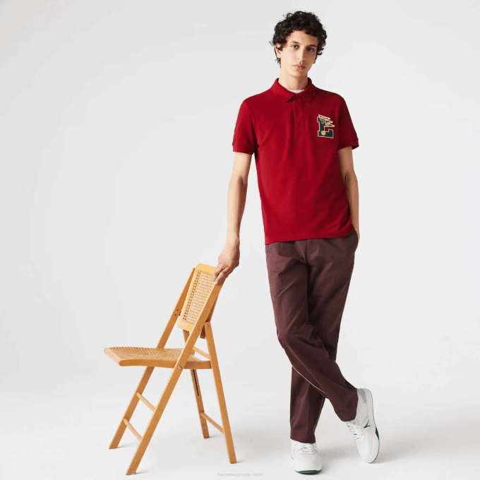 Men Lacoste V0ZN895 Red 5SX Regular Fit L Badge Cotton Pique Polo - Image 2