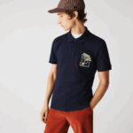 Men Lacoste V0ZN896 Navy Blue 166 Regular Fit L Badge Cotton Pique Polo