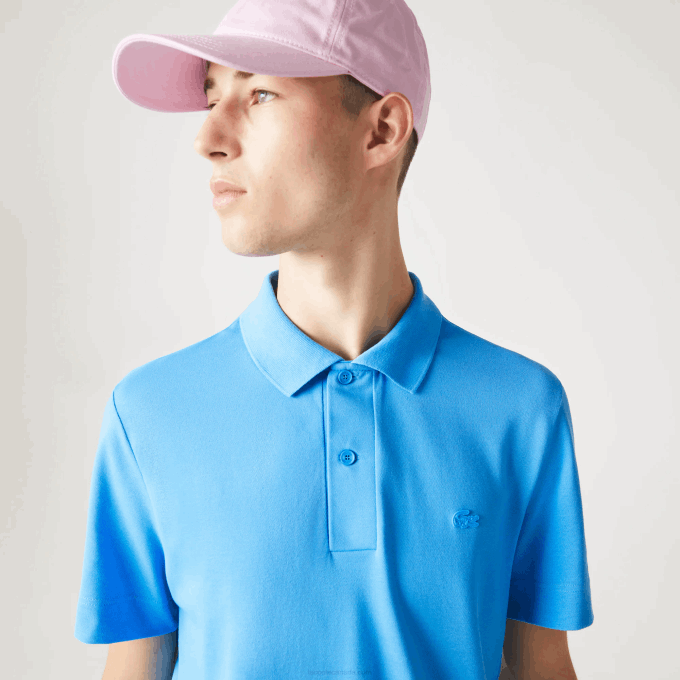 Men Lacoste V0ZN898 Blue 4XA Active Movement Breathable Cotton Pique Polo - Image 1