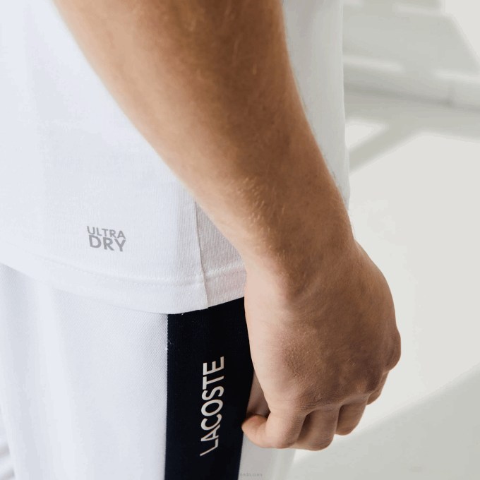 Men Lacoste V0ZN89 White Navy Blue 522 SPORT 3D Print Crocodile Breathable Jersey T-Shirt - Image 4
