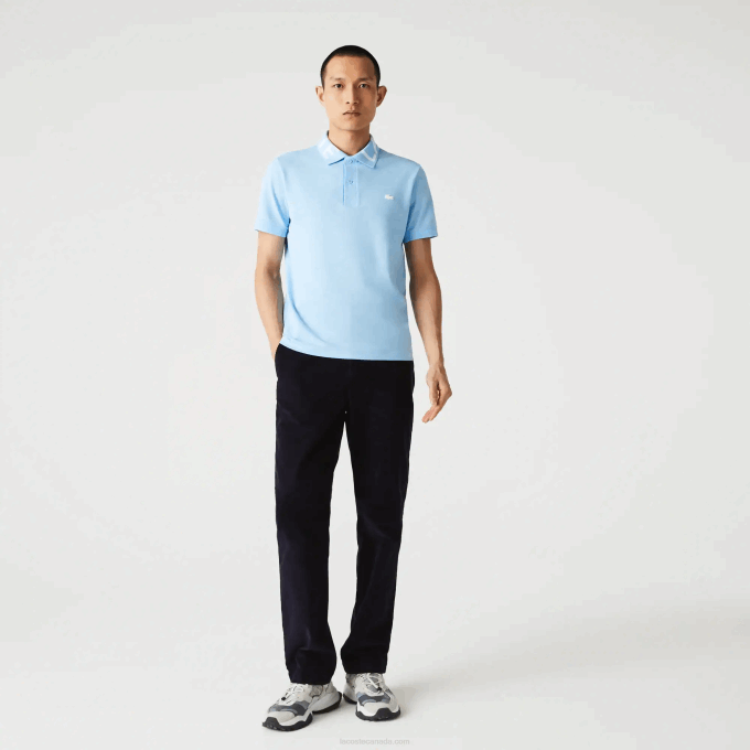 Men Lacoste V0ZN900 Blue HBP Slim Fit Lettered Neck Light Breathable Pique Polo - Image 2