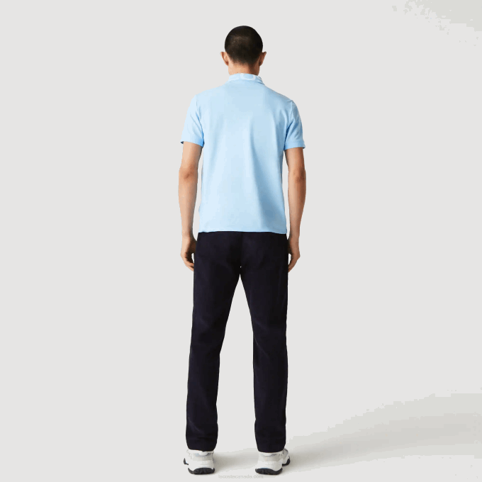 Men Lacoste V0ZN900 Blue HBP Slim Fit Lettered Neck Light Breathable Pique Polo - Image 3