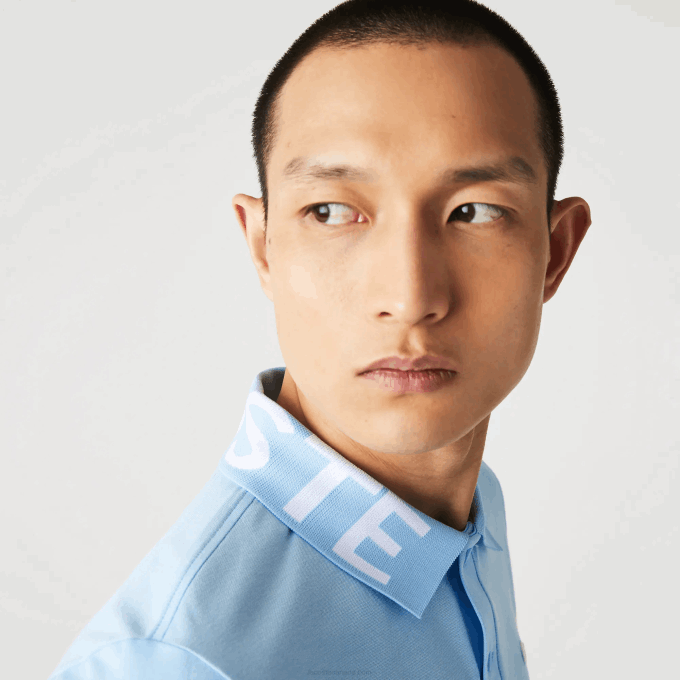 Men Lacoste V0ZN900 Blue HBP Slim Fit Lettered Neck Light Breathable Pique Polo - Image 4
