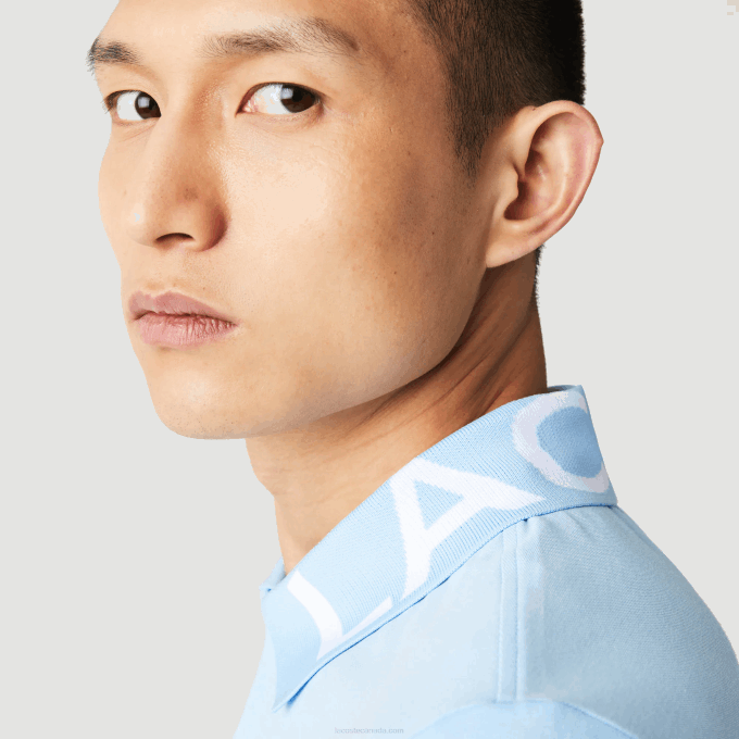 Men Lacoste V0ZN900 Blue HBP Slim Fit Lettered Neck Light Breathable Pique Polo - Image 6