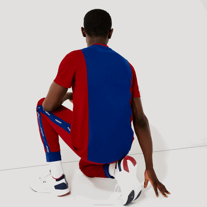 Men Lacoste V0ZN901 Blue Red White VPA SPORT Breathable Resistant Bicolor T-shirt - Image 2
