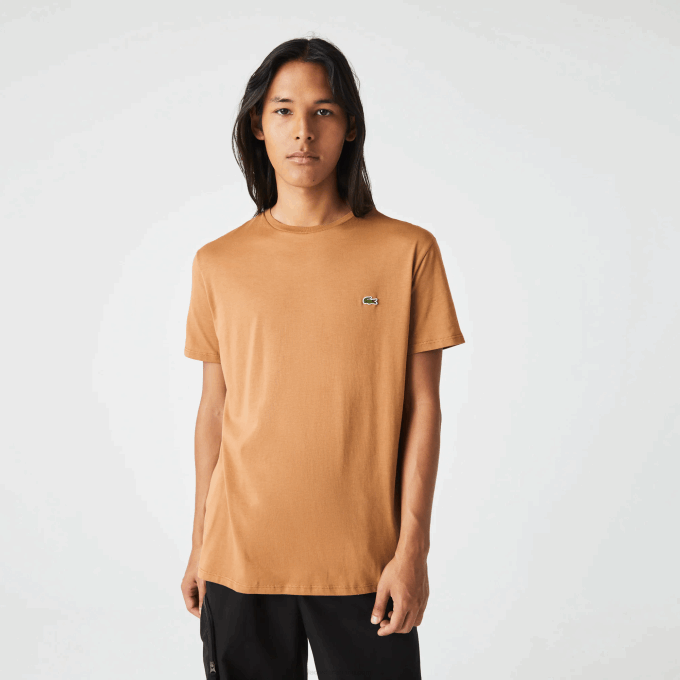 Men Lacoste V0ZN902 Brown Z0W Crew Neck Pima Cotton Jersey T-Shirt - Image 2