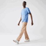 Men Lacoste V0ZN903 Blue 776 Crew Neck Crocodile Print Organic Cotton T-shirt - Image 2