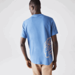 Men Lacoste V0ZN903 Blue 776 Crew Neck Crocodile Print Organic Cotton T-shirt - Image 3