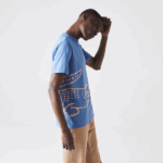 Men Lacoste V0ZN903 Blue 776 Crew Neck Crocodile Print Organic Cotton T-shirt - Image 4