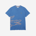 Men Lacoste V0ZN903 Blue 776 Crew Neck Crocodile Print Organic Cotton T-shirt - Image 5