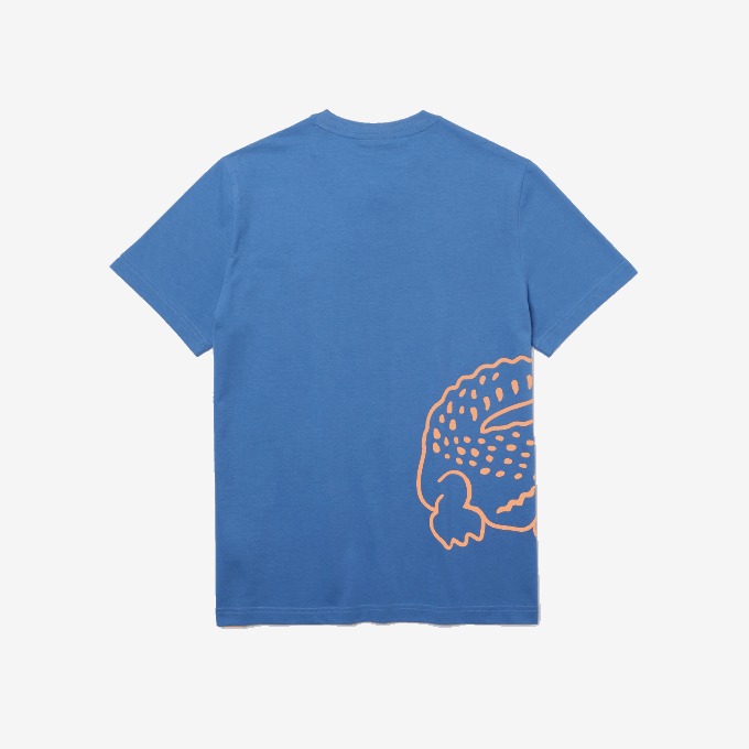 Men Lacoste V0ZN903 Blue 776 Crew Neck Crocodile Print Organic Cotton T-shirt - Image 6