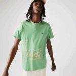 Men Lacoste V0ZN904 Green TTF Crew Neck Crocodile Print Organic Cotton T-shirt