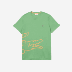 Men Lacoste V0ZN904 Green TTF Crew Neck Crocodile Print Organic Cotton T-shirt - Image 4