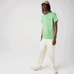 Men Lacoste V0ZN904 Green TTF Crew Neck Crocodile Print Organic Cotton T-shirt - Image 6