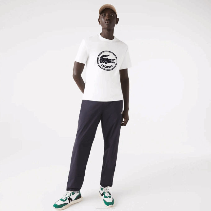 Men Lacoste V0ZN906 White 70V Crew Neck 3D Printed logo Cotton T-Shirt - Image 2