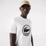 Men Lacoste V0ZN906 White 70V Crew Neck 3D Printed logo Cotton T-Shirt