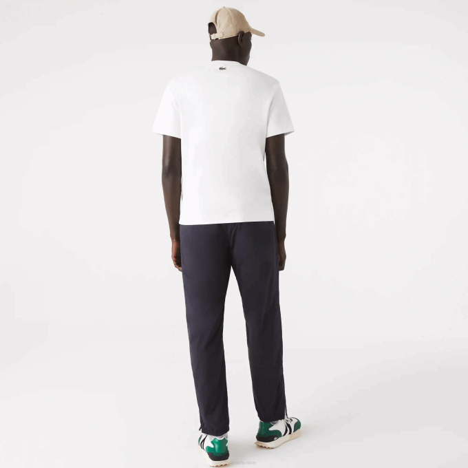 Men Lacoste V0ZN906 White 70V Crew Neck 3D Printed logo Cotton T-Shirt - Image 3