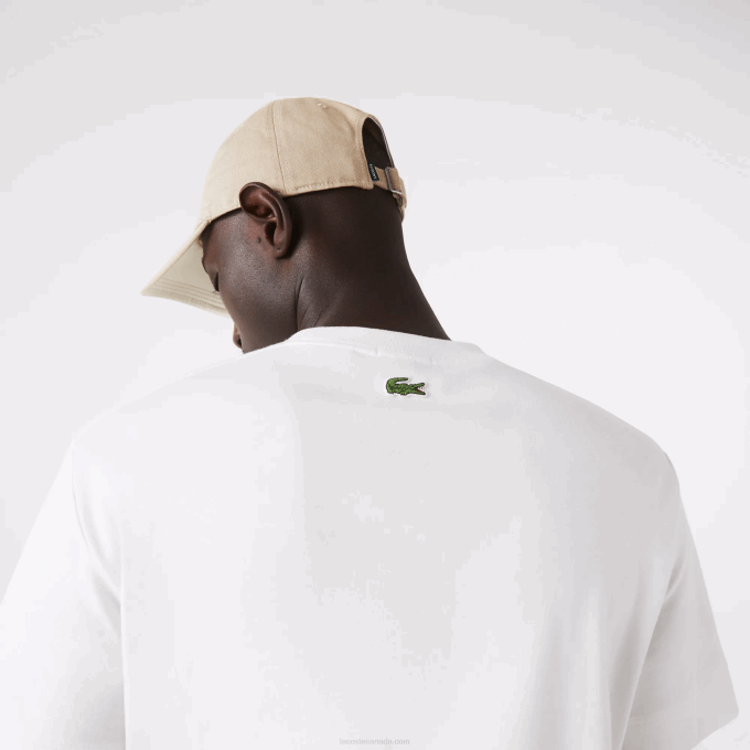 Men Lacoste V0ZN906 White 70V Crew Neck 3D Printed logo Cotton T-Shirt - Image 6