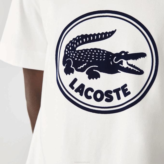 Men Lacoste V0ZN906 White 70V Crew Neck 3D Printed logo Cotton T-Shirt - Image 8