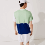 Men Lacoste V0ZN908 White Green Navy Blue White CMN SPORT Tricolor Breathable Light Pique T-shirt - Image 3